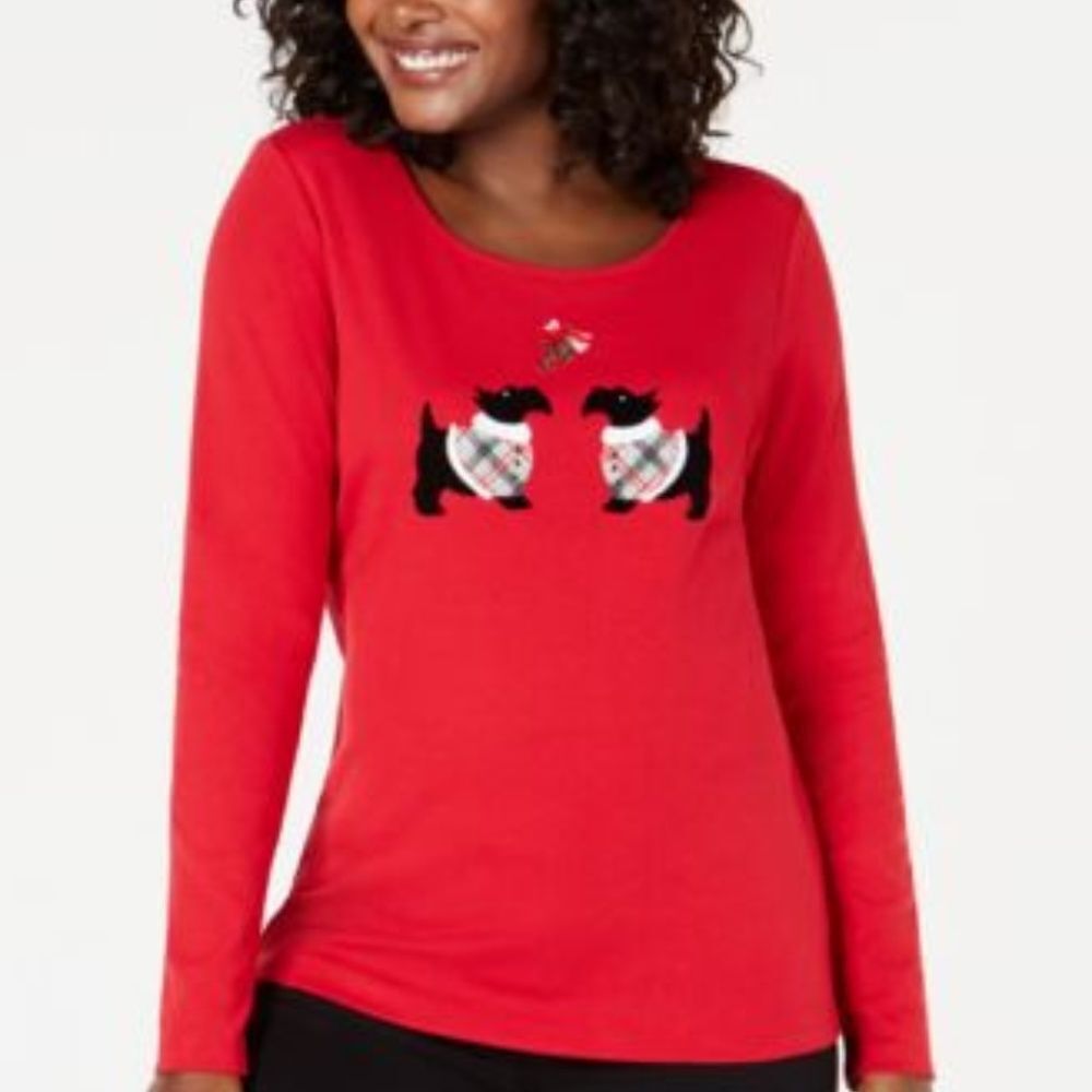 Karen Scott Scottie-Dog Mistletoe Top